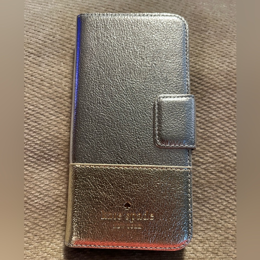 Kate Spade  Metallic Silver/Gold Wallet Phone Case Fits iPhone